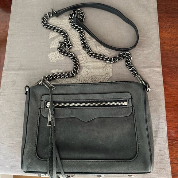 Rebecca Minkoff Crossbody Bag Avery Boho Gray Nubuck Suede Gunmetal Chain Strap - Picture 1 of 10